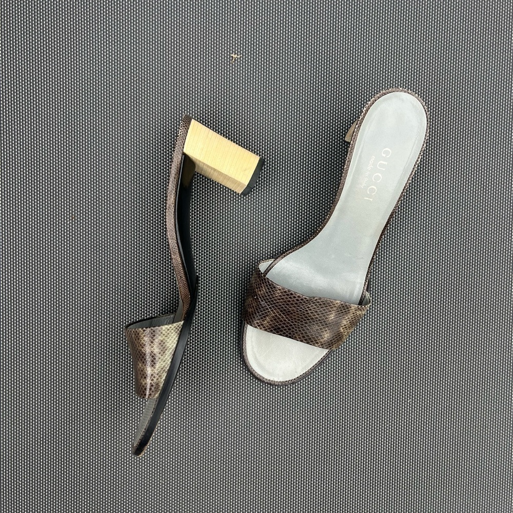 Vintage GUCCI Snakeskin Bamboo Heel Slides
